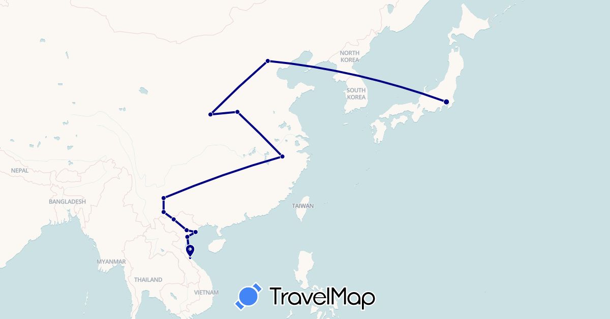 TravelMap itinerary: driving in China, Japan, Vietnam (Asia)